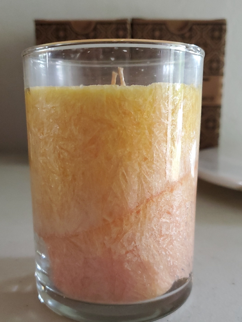 Mango Cooler Two-Tone Yellow to Orange Textured Palm Candle Home Interiors NEW